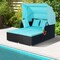 Patio Daybed PE Rattan Canopy Sofa Cushioned Outdoor Furniture